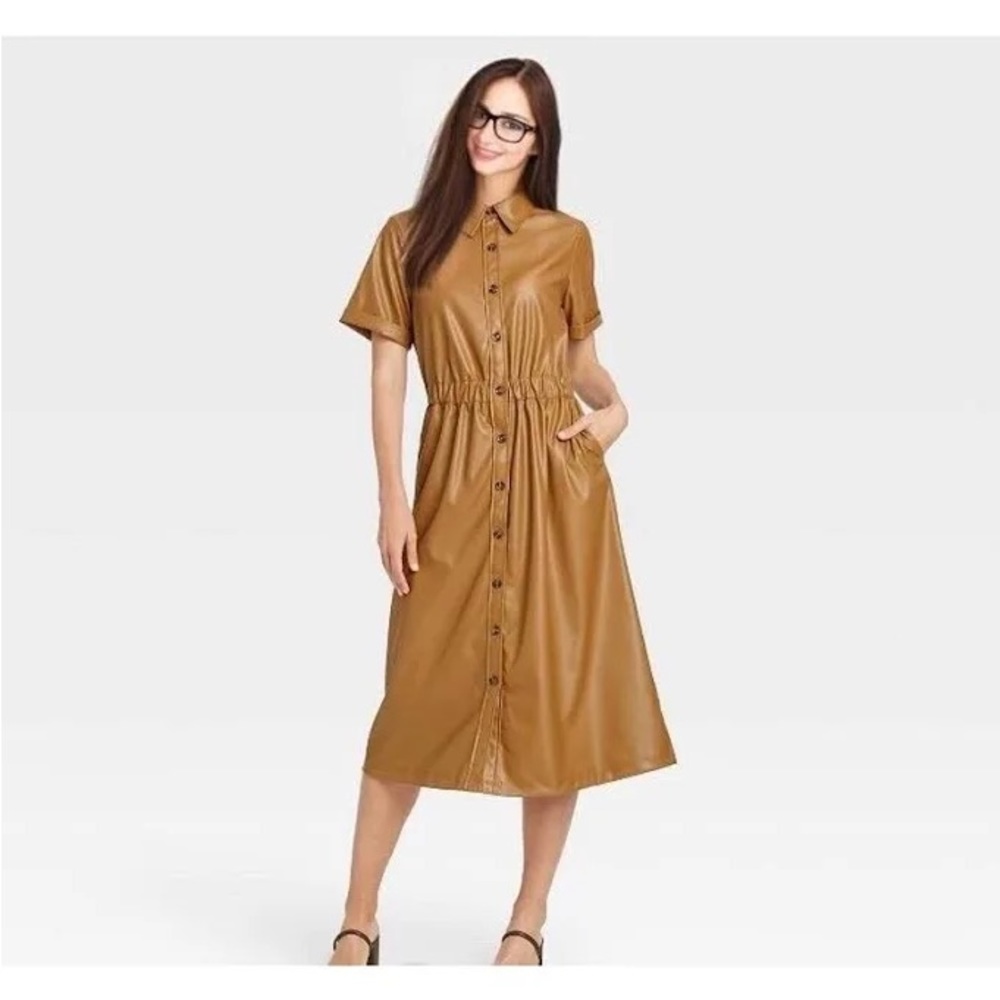 Who What Wear faux leather women’s button front dress